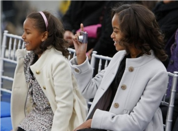 Malia and Sasha at the Lincoln Memorial Inauguration Concert