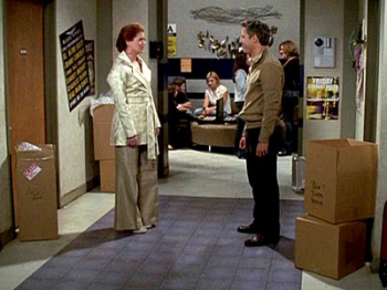 Will and Grace meet again outside Lyla and Ben\'s dorm rooms