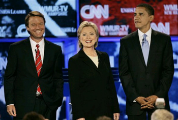 John Edwards, Hillary Clinton, and Barack Obama