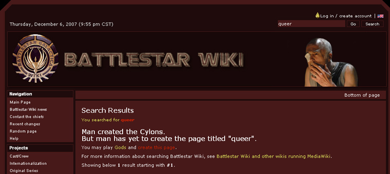 Battlestar Wiki search results