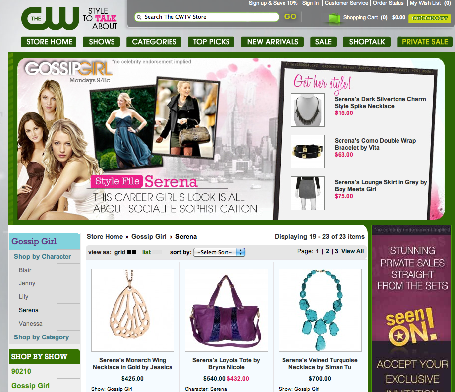 Gossip Girl apparel available on the CW website