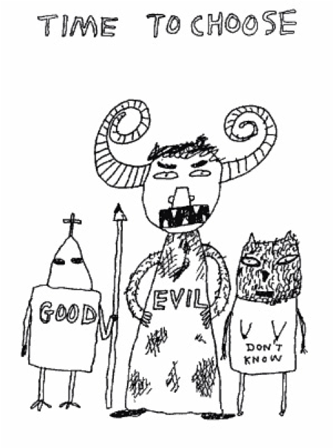 Scottish cartoonist David Shrigley’s “Time to Choose”