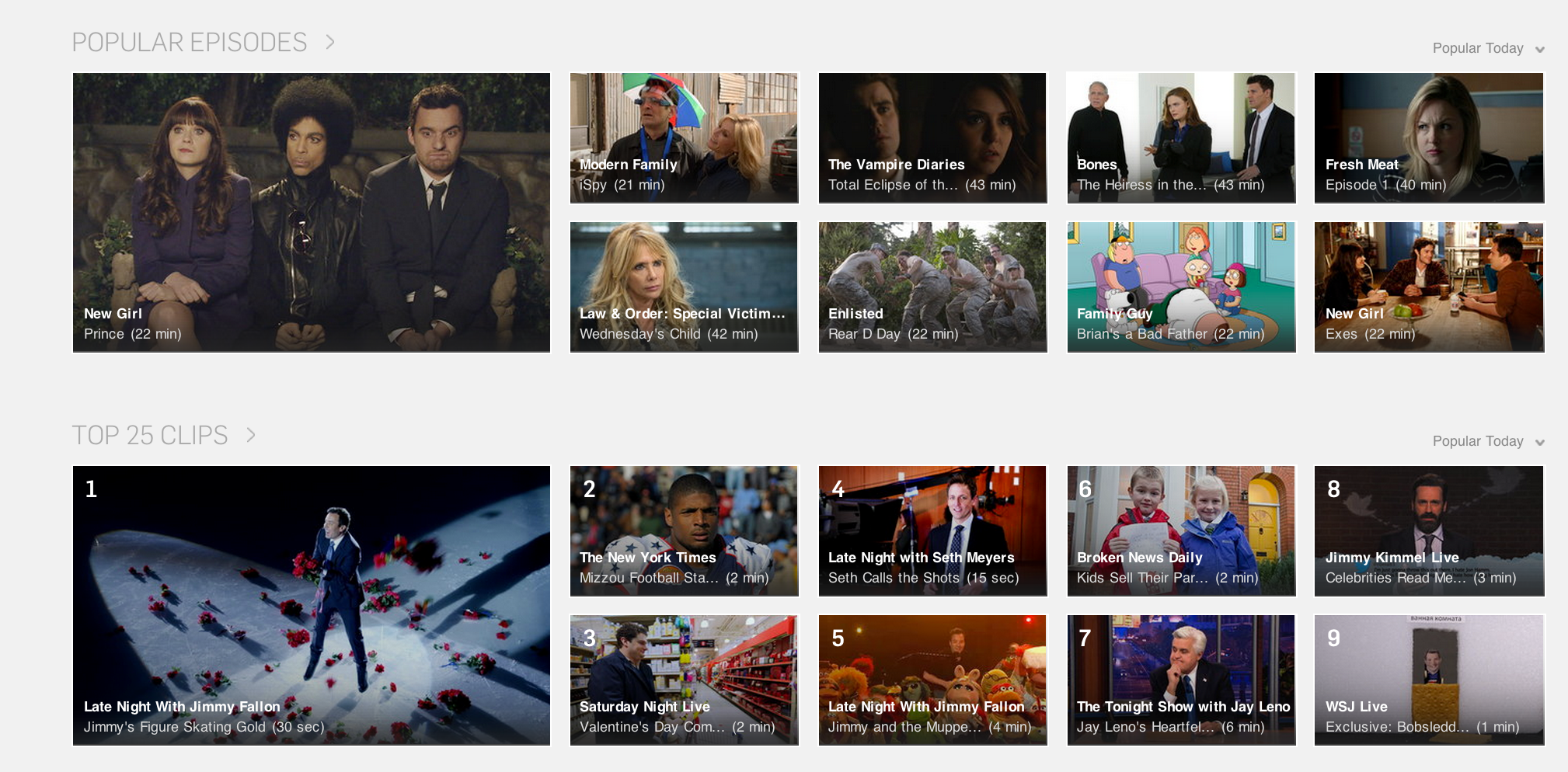 Two of Hulu’s default main-page categories