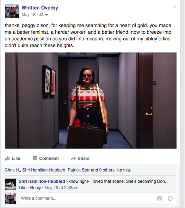 My Facebook post about Peggy Olson