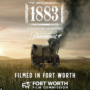 Instagram Post for 1883. A covered wagon is on fire. At the bottom of the image it reads Filmed in Fort Worth. Fort Worth Film Commission